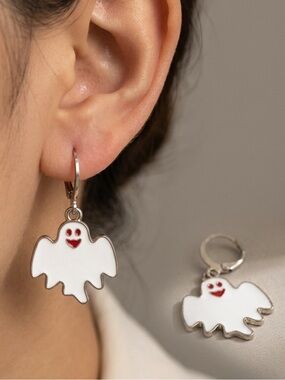 🆕HALLOWEEN 🎃: White Ghost Huggie Style Earrings with Red Accents